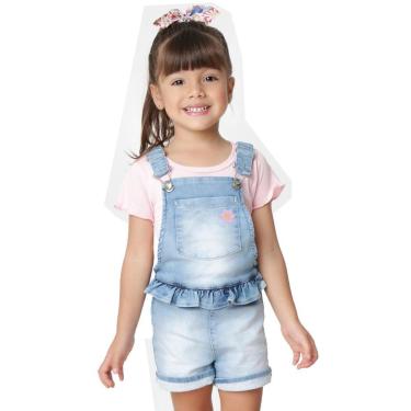 Imagem de Jardineira Infantil Look Jeans c/ Blusinha Jeans - UNICA - M-Feminino