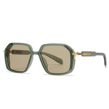 Imagem de Óculos de Sol Retrô Masculino UV400 Fashion Feminino com Rebites e Lentes Degradê (Chá Verde)