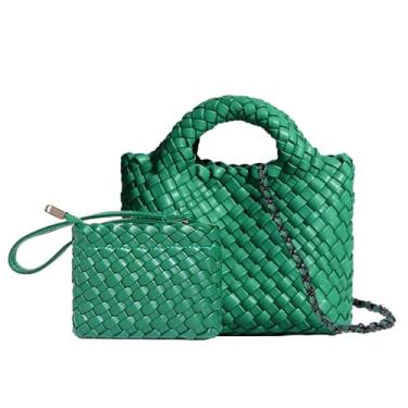 Imagem de OUYGZOU Bolsa feminina de tecido com bolsa de moedas, bolsa transversal pequena de corrente dobrável, bolsa de ombro moderna, bolsa Hobo, Verde esmeralda