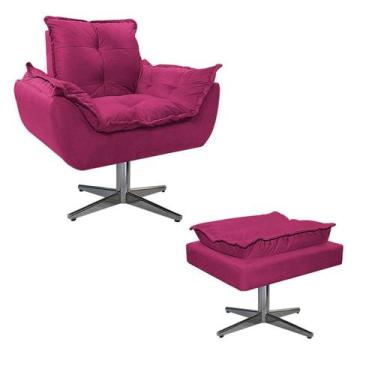 Imagem de Kit Poltrona e Puff Opala Base Giratória de Metal Suede Pink - Doce So