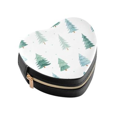 Imagem de Burbuja Caixa de joias em forma de coração de árvore de Natal mini estojo de joias de viagem para mulheres e meninas, estojo portátil organizador de armazenamento para brincos, anéis, colares e