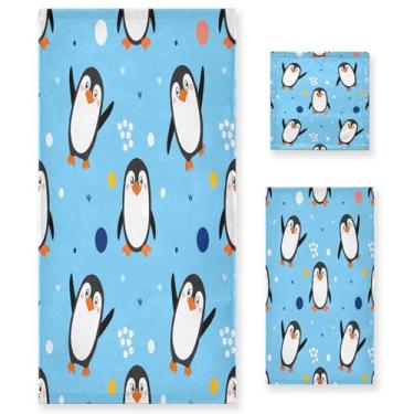 Imagem de xigua Conjunto de toalhas de banheiro com pinguins fofos absorventes macios 3 peças toalha de banho toalha de mão toalhas decorativas para banheiro, academia, hotel, praia, piscina