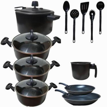 Imagem de Jogo de Panelas Teflon Antiaderente Com 12 Peças - Marcolar, Preto