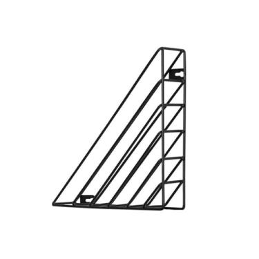 Imagem de Escritório Suporte de ferro para revistas em formato geométrico, cesto para pendurar na parede, organizador livros para casa e decoração Organizador de mesa(Preto)