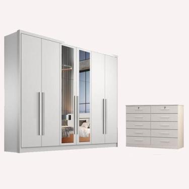 Imagem de Guarda Roupa Casal Livorno com Espelho e Gaveteiro Milão com Chave Nev