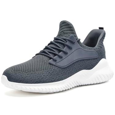 Imagem de SDolphin Tênis de caminhada masculino – Tênis de corrida de espuma viscoelástica sem cadarço para treino atlético, academia, corrida, leve, respirável, casual, B - cinza escuro, 41