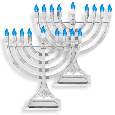Imagem de Castiçal Elétrico Menorá LED Zion Judaica Prata 30 cm - Zion Judaica L