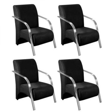 Imagem de Kit 4 Poltronas 1 Lugar Sevilha Braço Pé Alumínio Preto