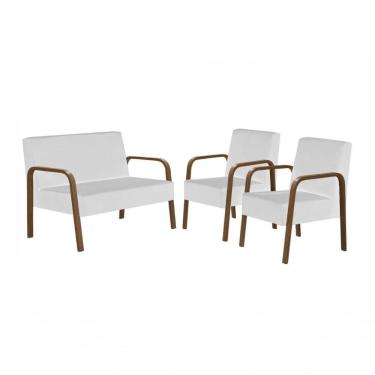 Imagem de Conjunto Luna 1 Poltrona 2 Lugares E 2 Poltronas De 1 Lugar Braço Madeira D Salla Courino Branco