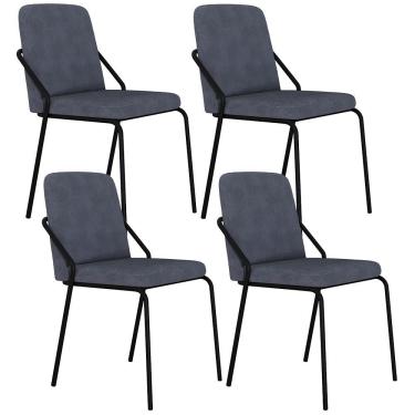 Imagem de Kit 04 Cadeiras Estofada Para Sala De Jantar Loft Preto C01 Bouclê Nuvem - Lyam Decor