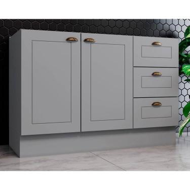 Imagem de Gabinete De Cozinha Modulado Balcão Americana 2 Portas E 3 Gavetas P/ Pia 120cm S/tampo Cinza - Henn