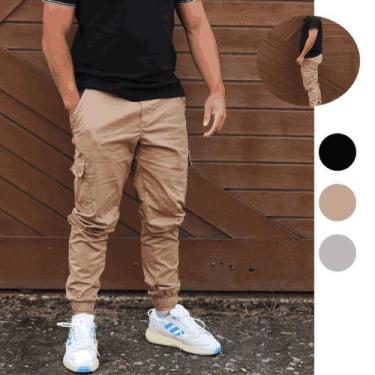 Imagem de Calça cargo jogger masculina 6 Bolsos sarja skate casual 2025Hip-Hop E