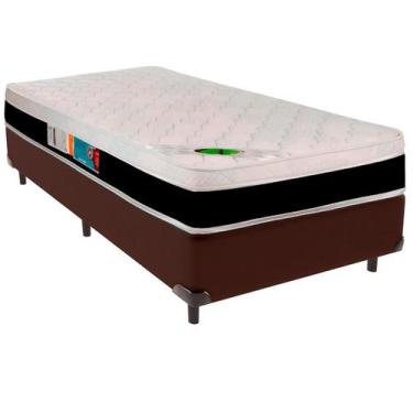 Imagem de Cama Box Solteirão e Colchão Roma Molas Ensacadas Luckspuma Marrom
