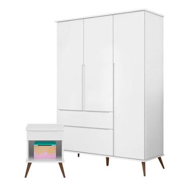 Imagem de Mesa de Apoio e Guarda Roupa Infantil Alice Branco Acetinado - Phoenix Baby
