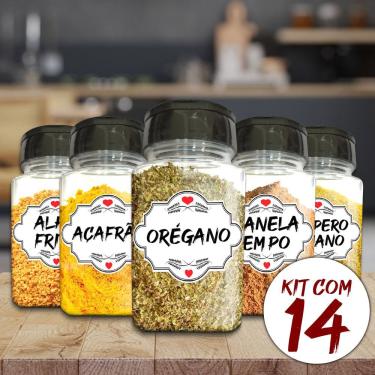 Imagem de Pote Tempero Kit Potes+24 Etiquetas Adesivas Porta Condimento Q170 Titulo 14 Potes + Etiqueta Branca