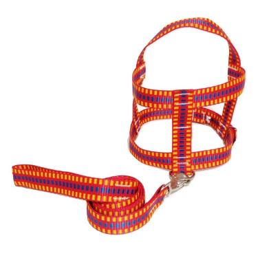 Imagem de Guia com peitoral 25mm vermelho quadriculado 4 46 cm a 51 cm