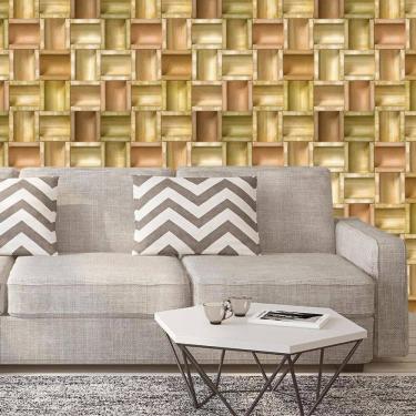 Imagem de Papel De Parede Madeira Quadrados Tauari Adesivo Sala Quarto