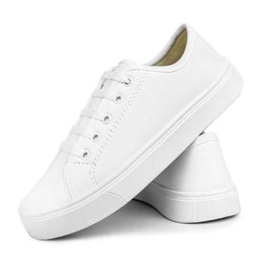 Imagem de Tenis Feminino Casual Caixa Alta Com Cadarços - SapatoFran, Branco