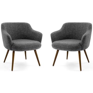 Imagem de Kit 02 Poltronas Decorativas Jade Pés Palito Linho Mesclado Branco/cinza - Nexta Casa