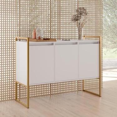 Imagem de Buffet Industrial Para Sala de Estar 3 Portas - CasaH, Branco Dourado