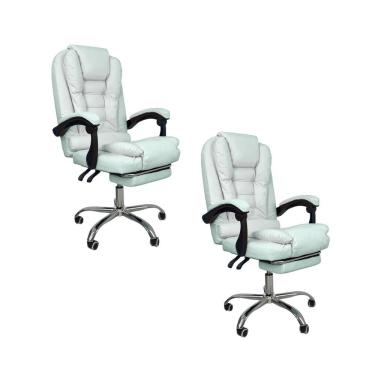 Imagem de Kit 2 Cadeiras De Escritório Presidente Soft Ergonômica Apoio Para Pés Branco