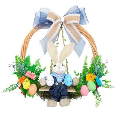 Imagem de Guirlanda Coelhinho De Palha Enfeite De Páscoa 40 Cm