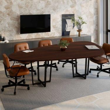 Imagem de Mesa de Reunião Orgânica 2,70x1,60m com Pés em Metal e Tampo Bipartido F5 Corporate Louro Preto/Preto