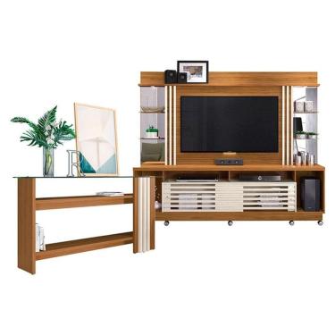 Imagem de Estante Home Theater com Rodízios e Aparador Frizz Gold Naturale Off White – Madetec