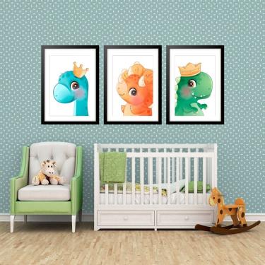 Imagem de Kit 3 Quadros Grandes Quarto Infantil Dino Baby 60x48cm