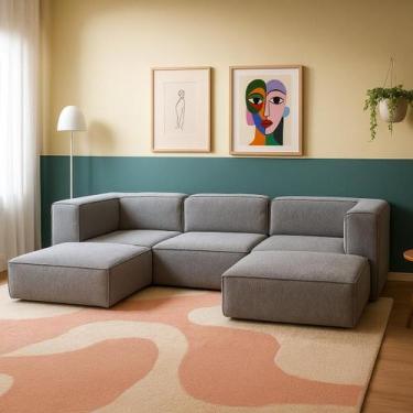 Imagem de Sofá Modular Flow 3 Lugares 2 Braços 2 Chaises Inflow Boucle Linho Vem