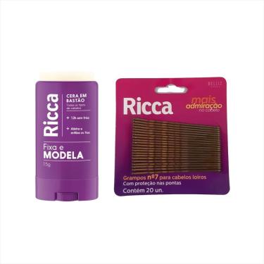 Imagem de Kit Cera Fixadora em Bastão com Controle de Frizz e Grampos Metálicos para Cabelo Loiro 15g Ricca