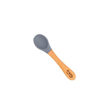 Imagem de Freso Baby Colher Alimentação De Bebê Silicone Livre Bpa E Bambu Introdução Alimentar Infantil Cinza
