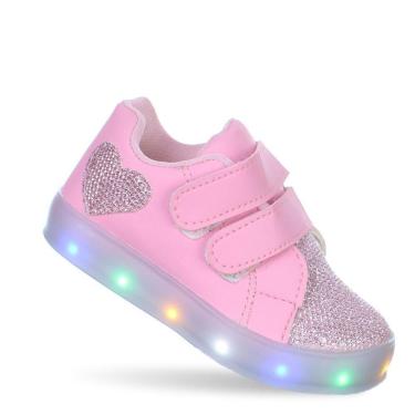 Imagem de Tenis de Luz Coracao Rosa Glitter Criança Bebe Infantil Meninas-Feminino