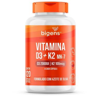 Imagem de Vitamina D3 2000ui + K2 Mk-7 100mcg 120 Caps Bigens-Unissex