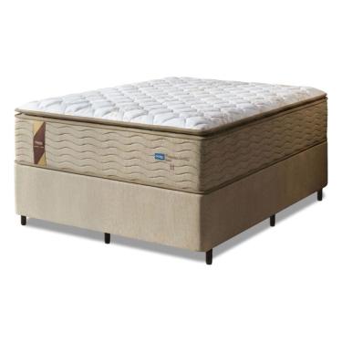 Imagem de Cama Box Colchão Casal Queen Molas Guarda Costas Max Pillow Top 158x198x78cm Bege / Bra...
