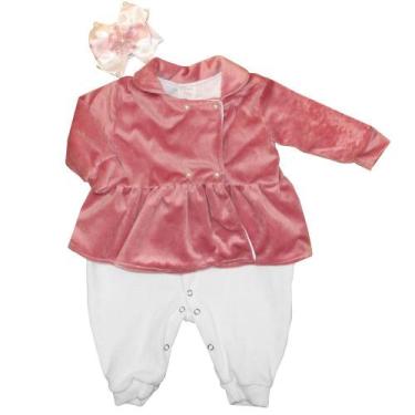 Imagem de Macacão Longo de Bebê Eloá Rosa Plush 3 Peças - Happy Baby, M