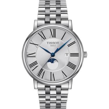 Imagem de Tissot Pulseira masculina Carson Moonphase 316L de aço inoxidável de quartzo suíço, cinza, 20 (modelo: T1224231103300)