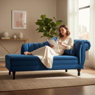 Imagem de Recamier Decorativo Divã Amsterdã 147cm Lado Esquerdo Couro Azul Marin
