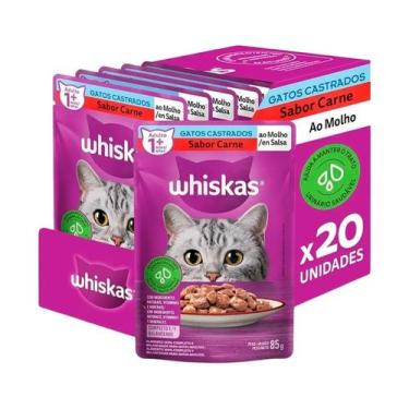 Imagem de Ração Whiskas para Gatos Castrado Carne 85g - Embalagem com 20 Unidade