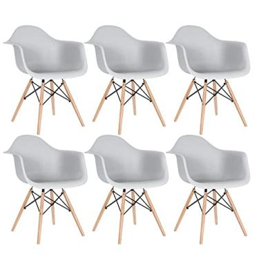 Imagem de Loft7, Kit 6 x cadeiras Charles Eames Eiffel DAW com braços Kit Base de madeira clara Kit Cinza claro