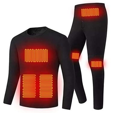 Imagem de Conjunto de roupas íntimas aquecidas por USB, camisetas e calças térmicas de manga comprida para homens e mulheres esportes ao ar livre, preto (masculino)-GG