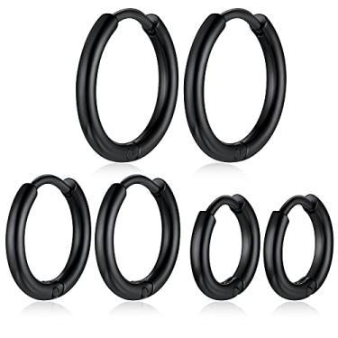 Imagem de ChainsHouse Conjunto de brincos de argola de aço inoxidável cirúrgico hipoalergênico, banhado a ouro 18K, banhado a metal 7 mm/8 mm/9 mm/12 mm, 3 pares de brincos de argola sem níquel para mulheres e