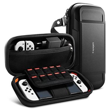 Imagem de Spigen Rugged Armor Pro Projetado para Nintendo Switch OLED Modelo 2021/Switch 2017 Joy Con Acessórios para Controlador e Suporte AirTag Protetor Portátil Armazenamento de Viagem Estojo de Transporte - Preto