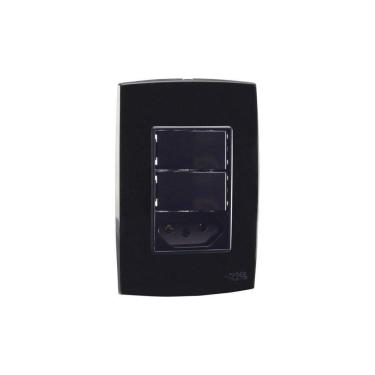 Imagem de Conjunto Interruptor Duplo 10A + Tomada 10A Preto Force Line