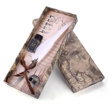 Imagem de Caneta Quill-Pen, caneta-tinteiro clássica retrô suave para escrever, para de dia dos namorados (branco vintage)