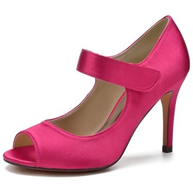 Imagem de Sapatos de noiva de cetim feminino, sapatos peep toe de salto agulha alto marfim 35-43,Rose,6 UK/39 EU