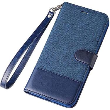 Imagem de HAODEE Carteira de capa de telefone jeans, capa de telefone anti-queda Lcom alça de pulso compatível com iPhone 11 Series/Apple 11 Series com suporte e 3 slots de cartão (cor: azul, tamanho: 16,5 cm)