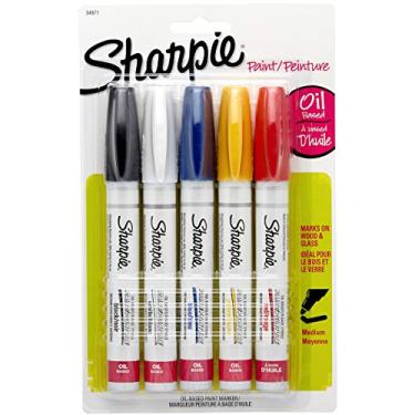 Imagem de Sharpie Medium Point Oil-Based Paint Markers 5/Pkg-Black, Blue, Yellow, Red & White -34971PP