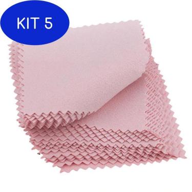 Imagem de Kit 5 Flanelas Pano Mágico Limpa Prata Ouro Joias 8X8Cm 5 Un Rosa
