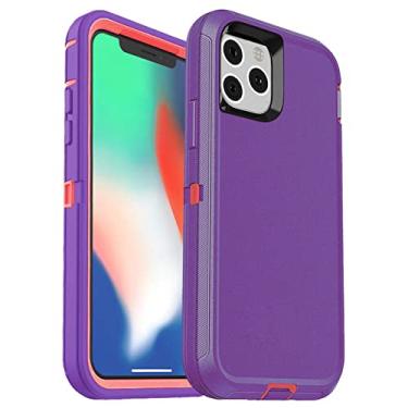 Imagem de 3 in1 para iphone12 13 pro max xs max capa capa de cinto clipe de proteção resistente capa para iphone 7 8 plus, rosa quente roxo, para iphone 12 mini